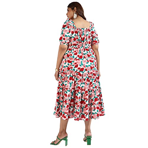 Image of Instafab Plus Women's Multicolour Printed Midi Length Short Sleeve Regular Fit Wrap Dress for Casual Wear | Modern Clothing Dress Crafted with Comfort Fit for Everyday Wear, 3XL