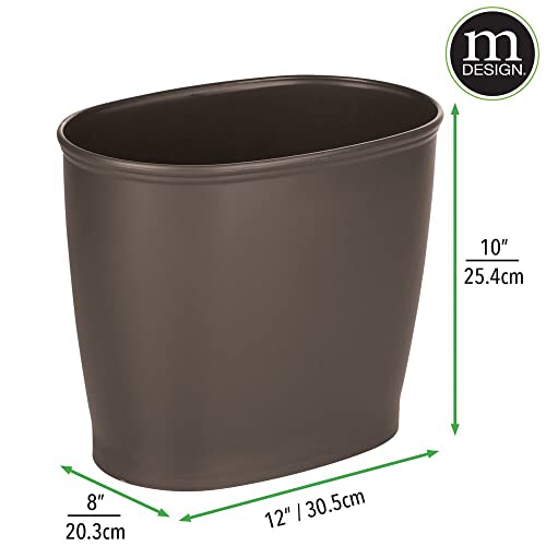Mdesign Plastic Oval Small 2.25 Gallon/8.5 Liter Trash Can Wastebasket, Garbage Container Bin For Bathroom, Kitchen, Office, Dorm - Holds Waste, Refuse, Recycling, Hyde Collection, 2 Pack, Dark Brown #TOP3