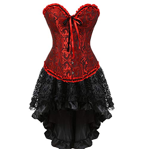 aizen Vestido de corsé Tutu Bustier Encaje Falda Disfraces Mujer Talla Grande Negro Rojo M