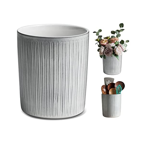 Utensil Holder for Kitchen, 7 Inches Cooking Utensil Crocks, Ceramic Large Utensil Caddy for Kitchen Countertop Organizer Vintage Farmhouse Kitchen Decoration, Chic Style Vertical Pattern Gray & Blue Utensil Holder for Kitchen, 7 Inches Cooking Utensil Crocks, Ceramic Large Utensil Caddy for Kitchen Countertop Organizer Vintage Farmhouse Kitchen Decoration, Chic Style Vertical Pattern Gray & Blue