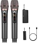 ALPOWL WXM Microfono Wireless, Microfono Karaoke con 192KHZ/24Bit, Professionale UHF Cordless Dynamic Mic System, Sistema PA Ricevitore Ricaricabile per Amplificatore Vocale(Nero)