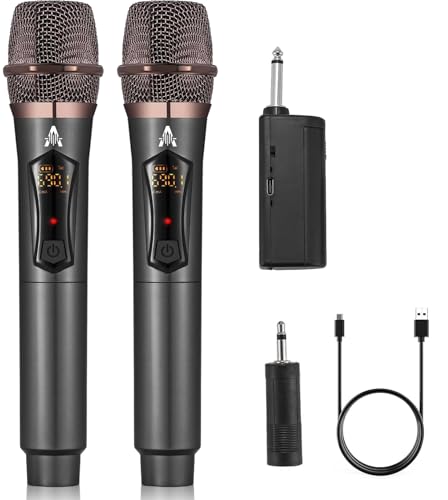 ALPOWL Wireless Microphones, Metal Dynamic Microphone System with Rechargeable Receiver, 50H Duration, 200ft Range, Microphone for Karaoke Singing, Wedding, DJ, Party, Speech, Church