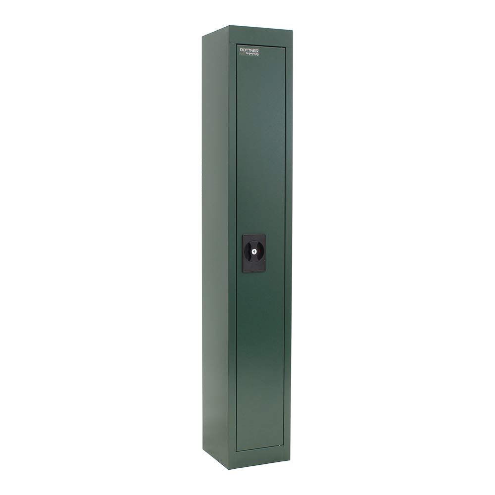 Rottner Armoire à fusils Tom, Acier, Serrure à Cylindre avec 2 clés, Vert, LxHxP 20x125x20 cm, Armoire à fusils pour 1 Arme Longue, intérieur en Feutre, Armoire à munitions avec kit de Fixation