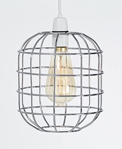Retro Design Leuchtschirm - Metalldraht Korb Käfig Lampenschirm - Deckenleuchte Lampenschirm - Drahtkäfig Lampenschirm - Industrie Vintage Stil - Easy Fit Metall Lampenschirm - Chrom Cover