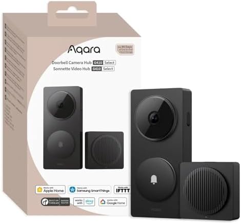 Aqara Smart Doorbell Camera G410 with Chime, 2K, HomeKit Secure Video, 2-Way Audio, Built-in Matter Hub, Wireless/Wired, Supports Apple Home, Alexa, Google, Home Assistant, 2.4G/5GHz Wi-Fi, Black
