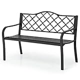 banco de hierro y madera para jardin 【Estructura resistente】 Este banco está hecho en hierro de alta calidad, es muy estable y resistente y garantiza la seguridad cuando te sientas. Recubierta con el acabado en polvo negro, tiene la superficie lisa, te hace sentir cómodo y evita que te hagas daño con los bordes.