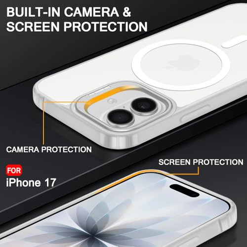 Image of TheGiftKart Hybrid Matte Frosted Back Cover Case for iPhone 17 Compatible with MagSafe | Built-in Stand | Shockproof Hard Back Cover Case for iPhone 17 (PC & TPU, Translucent White)