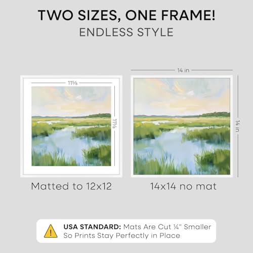 Image of Homeforia 14x14 Picture Frame White, High End Metal 14 x 14 Square Poster Frames with Mat 12 x 12 Photo, 14x14 White Frame Matted to 12x12 Print, 14by14 Thin Frames, Tempered Glass, Wall Kit, Set of 2