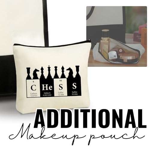 Bolsa tote de lona divertida para mujeres, con cremallera y correa para hombro, ideal para cumpleaños — regalo de ajedrez y química miniatura 5