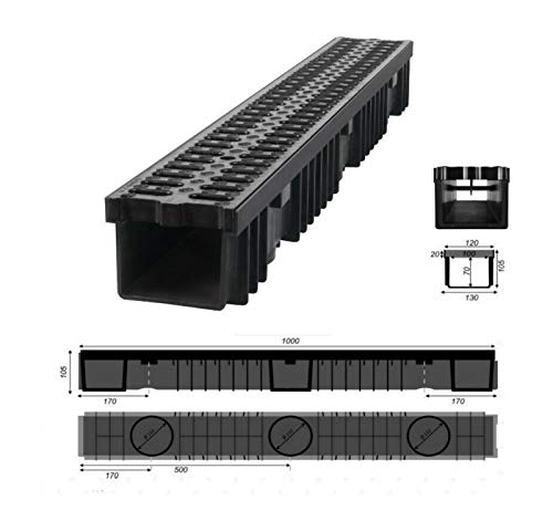 JeCo - Entwässerungsrinne Regenrinne Bodenrinne - Länge: 1 m/Höhe: 105 mm - Kunststoff 1,5 T (A15) JeCo - Entwässerungsrinne Regenrinne Bodenrinne - Länge: 1 m/Höhe: 105 mm - Kunststoff 1,5 T (A15)