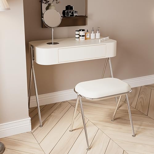 Juego de mesa de maquillaje con taburete acolchado, tocador grande con cajón, fácil montaje para dormitorio y vestidor, perfecto para niñas y mujeres