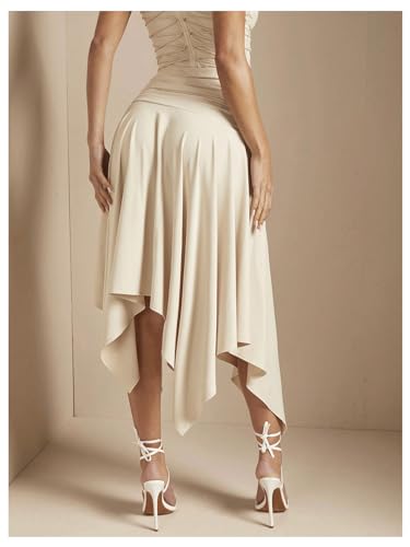 MakeMeChic Women's Ruched Split Thigh Midi Skirt Ruffle Asymmetrical Hem Summer Skirts3