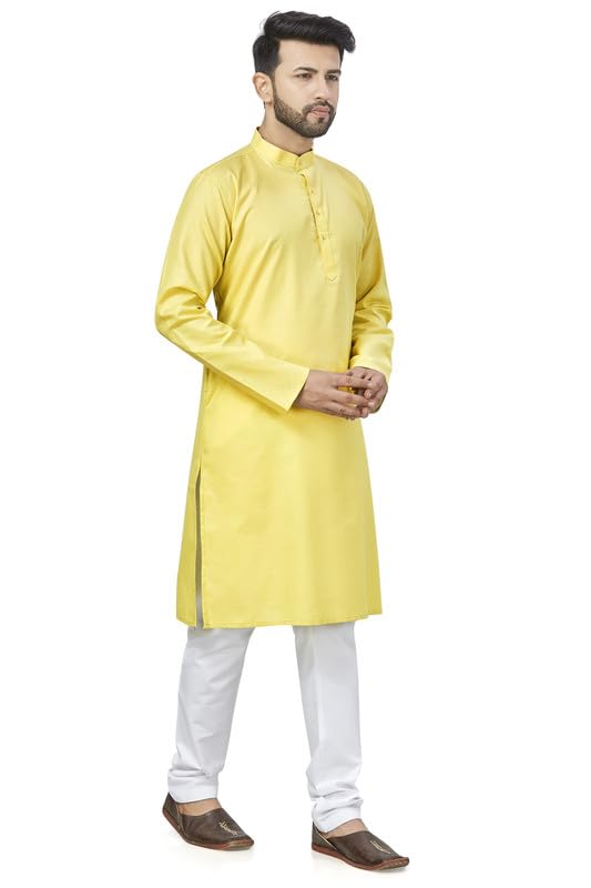 Be Active Men's Traditional Solid Full Sleeves Kurta || Cotton Kurta For Men || Men Kurta For Wedding || Kurta For Men (N-Rfsk0001 17 Kr L) Yellow