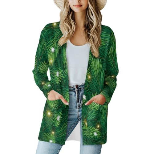 Image of Fall Maple Leaf Cardigan Sweaters for Women Long Sleeve Cardigan Soft Drape Open Front Dusters V-Neck Jackets Dressy