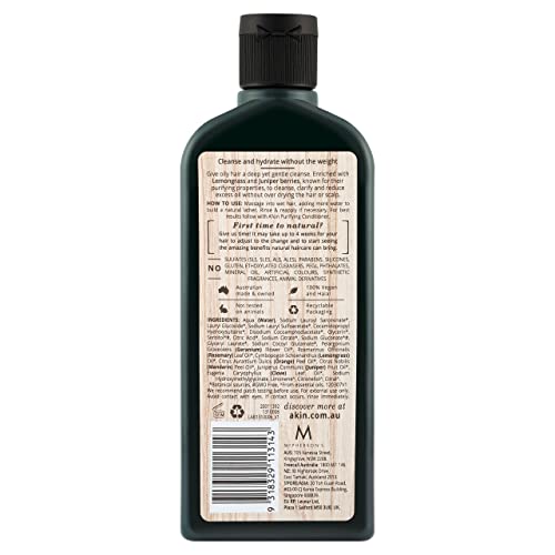 Image of A'kin Natural Purifying Lemongrass & Juniper Shampoo For Oily Hair & Scalp, No Paraben, No Sulphate & Silicone Free, 225 ml