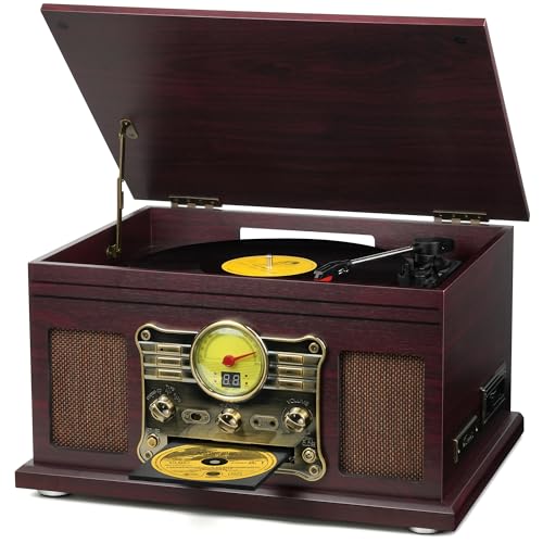 Image of FEKTIK Bluetooth Record Player 10 in 1,FEKTIK 3-Speed Turntable for Vinyl with Speakers, LP to MP3 Converter, CD, Cassette Player, FM Radio, Wireless Streaming | Coffee