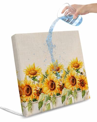 2 Pack Sunflower Waterproof Cushion Covers with Ties, Outdoor Patio Chaise Lounge Chair Seat Cushion Slip Covers Replacement(Only Cover) Summer Yellow Floral Wildflower Watercolor 24