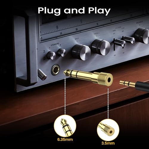 Image of Tobfit 2 Pack 6.35mm to 3.5mm Audio Jack Adapter,1 /4 Inch Male to 1 /8 Inch Female Stereo Gold-Plated Connector for Headphones, Guitar, Amplifier, Digital Piano, Speaker & Aux Cable