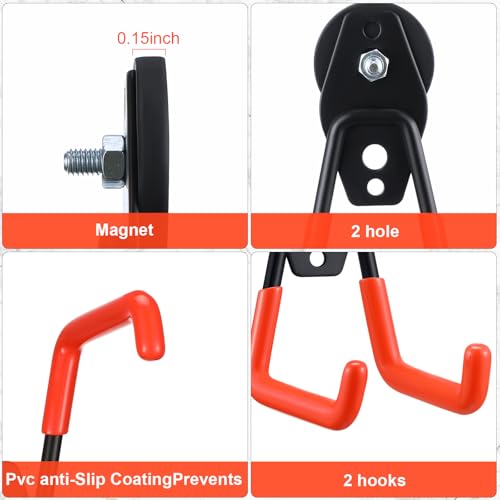 Image of Landhoow 6 Pcs Large Magnetic Hooks Heavy Duty Garage Magnet Hooks Strong Storage Utility Magnetic Hangers with Anti Slip Rubber Coating for Indoor and Outdoor Hanging (Orange)