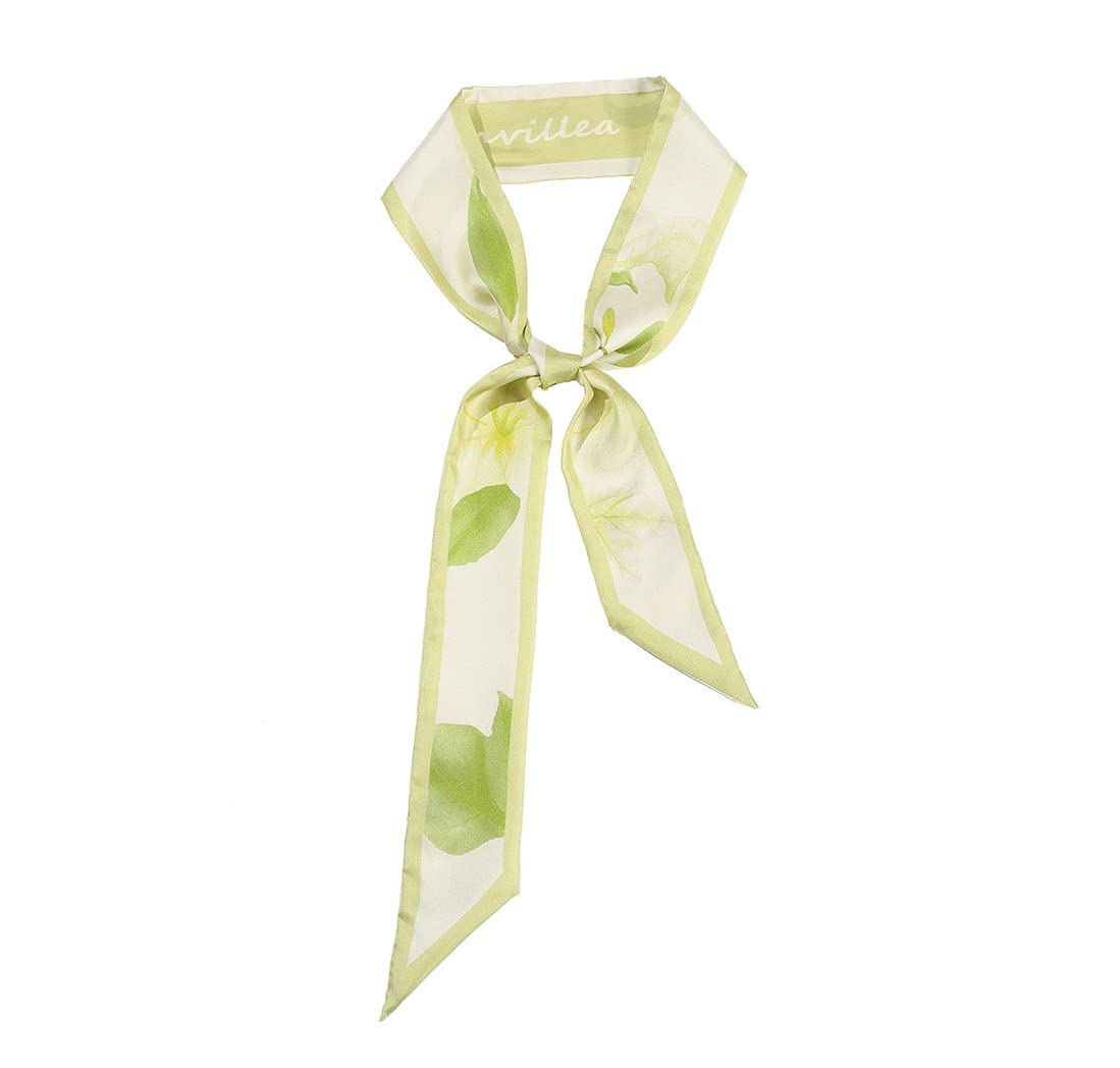 JERLA 100% Mulberry silk Scarf Bag scarf Head Hair Ribbon Handbag Handle wrap Tie Bundle Scarf Neckerchief Scarf for women, Green Leaf