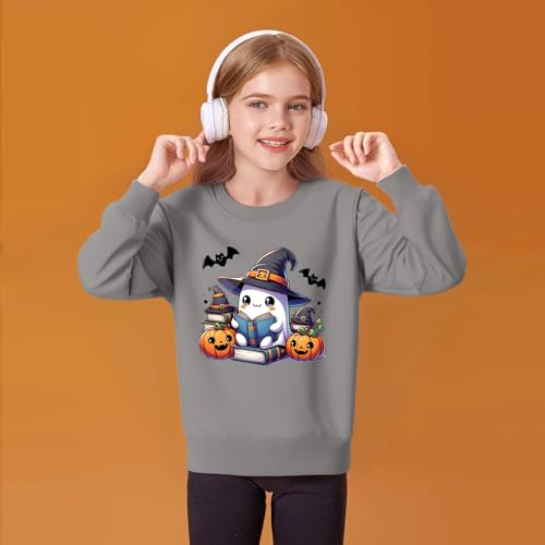 Cute Halloween Sweatshirt for Girls Fall Pullover Crewneck Pumpkin Bat Print Casual Top2