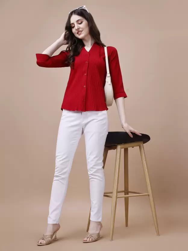 Image of ROYALICA Women Tops Womens Regular Fit Striped White Colour Cotton Blend Casual Shirt