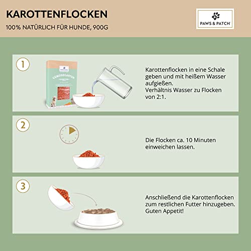 Paws&Patch KAROTTENFLOCKEN für Hunde 900g I europäische Landwirtschaft I glutenfreie Gemüse-Beilage für Barf & Hundefutter I Vitamine, Pektine, Beta-Carotin…
