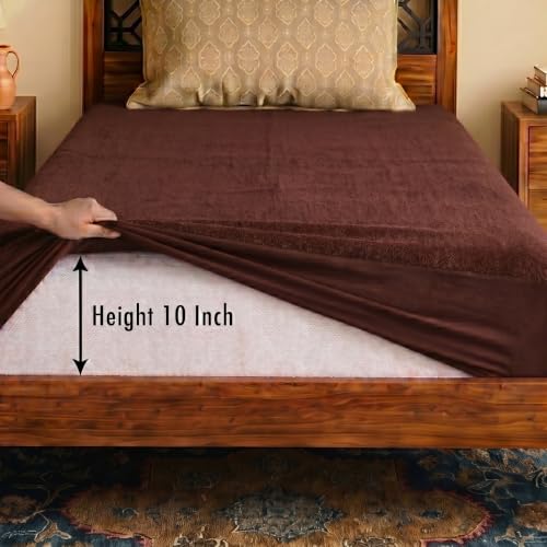 Image of Lithara Terry Cotton Fitted Mattress Protector for Single Bed | Waterproof & Elastic Band | Ultra Soft & Hypoallergenic Mattress Cover | Size : 36 x 72 Inches (3 x 6 Feet) | (Coffee)
