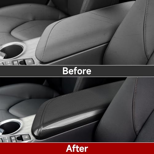 Image of Car Armrest Cover Lid Storage Box Sticker Carbon Color ABS Decal Trim Compatible with Toyota Camry XV70 SE XSE 2018 2019 2020 2021 2022 2023 2024 Accessories
