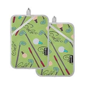 2Pcs Golf Equipment Potholders with Pockets Non-Slip Mitts Pot Holder Set Hand Drawn Grunge Oven Hot Pads Heat Resistant Kitchen Baking and Cooking
