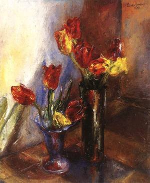 Peinture à l'huile Tulips 1928 Jeno Paizs Goebel 40x50 cm pour salon