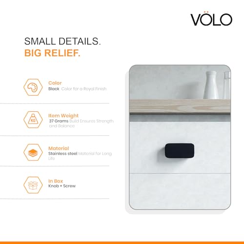 Image of VOLO Stainless Steel Drawer Knob for Cabinet Wardrobe and Cupboard Durable Knobs with Screws for Kitchen Dresser and Office Furniture | S-723 (Black, 2 Pieces)