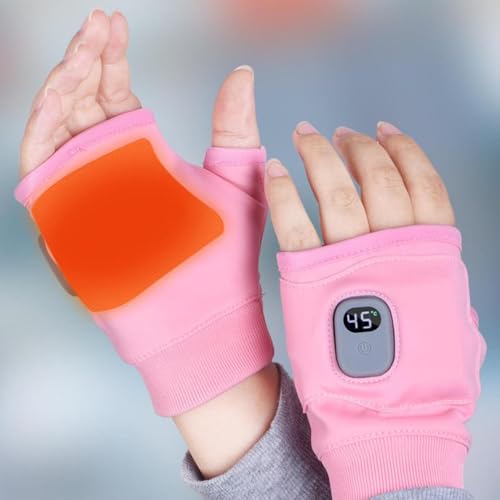 Rechargeable Heated Gloves,Electric Fingerless Gloves,USB Hand Warmer,Winter Warm Laptop Gloves,Hand Warmer for Men Women (Pink, Medium)