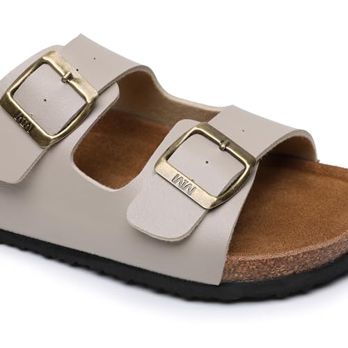 Image of WTW Women's Suede Cork Footbed Sandals Slide for Women with Arch Support | Comfortable Summer Sandals, Memory Foam Insole, Adjustable Buckle Beach Slip on Sandals for Travel and Everyday Wear
