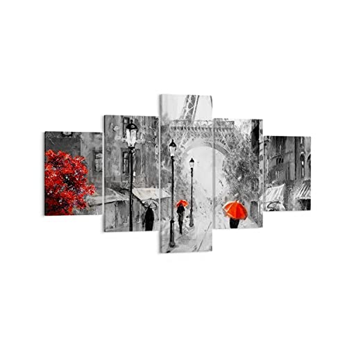 Lienzos decorativos Paris ciudad hogar Cuadro Sobre Lienzo Moderno 125x70cm Cuadros Decoracion Salon Dormitorio Cocina Cuadros Pared Imágenes Tríptico 5 Piezas Wall Art Prints Decor EA125x70-3942