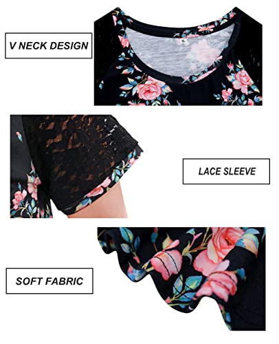 Image of CARCOS Plus Size Tops for Women Short Sleeve Raglan Striped Tee Color Block Crewneck /V Neck Tunic Loose Fit Summer XL-5XL