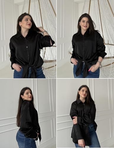 IN'VOLAND Womens Plus Size Satin Blouse Button Down Shirts Casual V Neck Long Sleeve Office Work Tops3