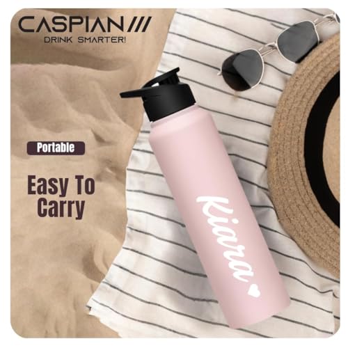 Image of CASPIAN / / / Hike Stainless Steel Customize Sipper Water Bottle| Leak Proof Thunder for Fridge Home Office Travel School Kids Boys Girls Adults Sports Gym Yoga (CUS-Light Pink 1 Litre, Set of 1)
