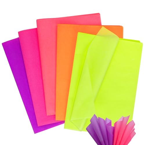 Image of Larcenciel Fluorescent Tissue Paper Gift Wrap - 50 Sheets for Gift Bags, Packaging, Crafts - Multicolor Neon Art for Birthday, Wedding, Holiday, Christmas, Fall Harvest Party Decor - 20x14in