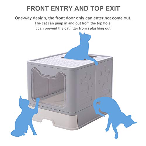 Arenero plegable grande para gatos con tapa y pala miniatura 5