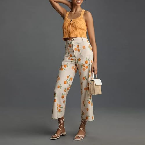 Womens Fruits Wide Leg Denim Pants Casual Loose Fruit Print Crop Capri Jeans Trousers for Work Office Streetwear3