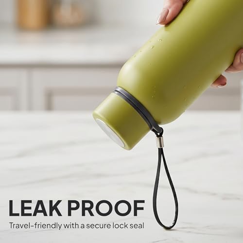 Image of CELLO Duro Kent Gen-X Stainless Steel Flask 720 ml Olive Green | Wide Mouth with Carrying Loop, Leak Proof Double Wall Vacuum Insulated Hot and Cold Flask Water Bottle for Office Gym Biking & Travel