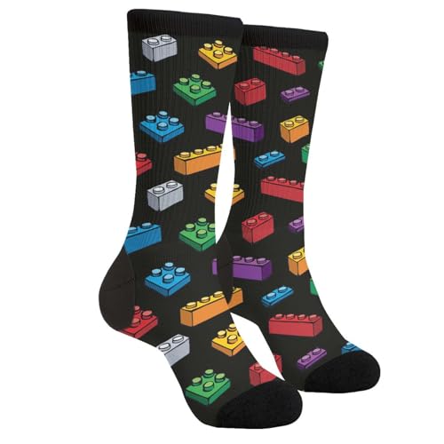 Novelty Crew Socks Funny Socks Crazy Socks Casual Building Block Calf Socks For Men And Women