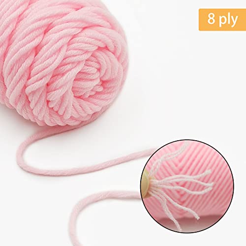 Niceec 3 Skeins Soft Yarn 100% Acrylic Yarn 8 Ply Yarn Light Pink Yarn For Crochet Knitting Light Worsted Yarn Blanket Yarn For Diy Craft Total Length 3×135 Yds/3×100G-Light Pink #TOP2
