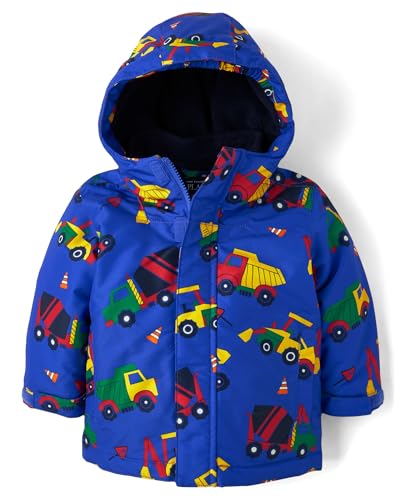 The Children's Place,Baby Boys,and Toddler Heavy 3 in 1 Winter Jacket, Wind Water-Resistant Shell, Fleece Inner,Blue Construction Trucks,5 Years
