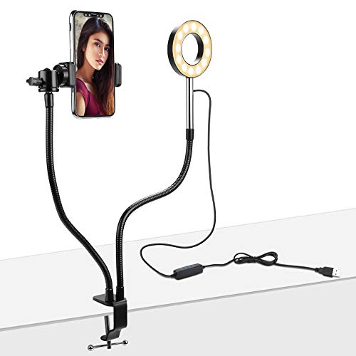 izBuy Webcam Light Stand for Live Stream, Selfie Ring Light with Webcam & Cell Phone Holder Mount for Live Stream Makeup and YouTube Video
