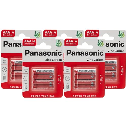 PANASONIC Pack of 5 Blister Packs of 4 Red Zinc-Carbon AAA R03-1.5V Batteries