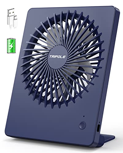 TriPole Tischventilator Leise, 2000mAh Ladefähige USB Ventilatoren Ausführen Bis zu 4-16 Std, 3 Geschwindigkeiten Tragbarer Akkulüfter-30dB, 180°Einstellbar, für Büro, Bibliothek, Reise-Dunkelblau