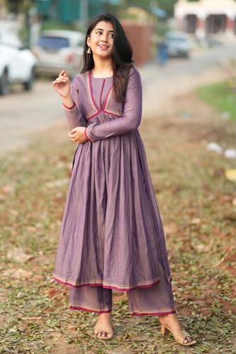 Image of GoSriKi Women's Rayon Viscose Solid A-Line Kurta with Palazzo