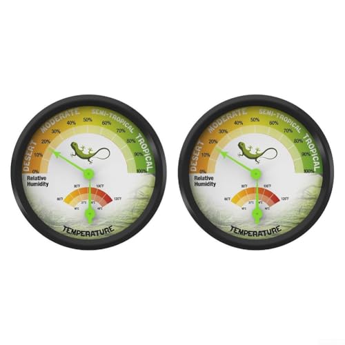 Paquete de 2 termómetros e higrómetro para reptiles, medidor mecánico para monitoreo de temperatura y humedad, adecuado para terrario de iguana de dragón barbudo